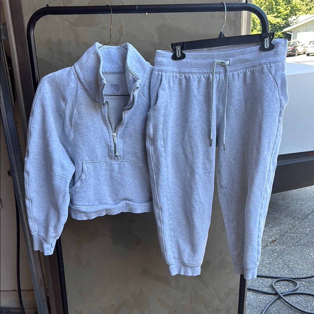 Lululemon Gray Half-Zip scuba Sweatshirt and crop Joggers Set